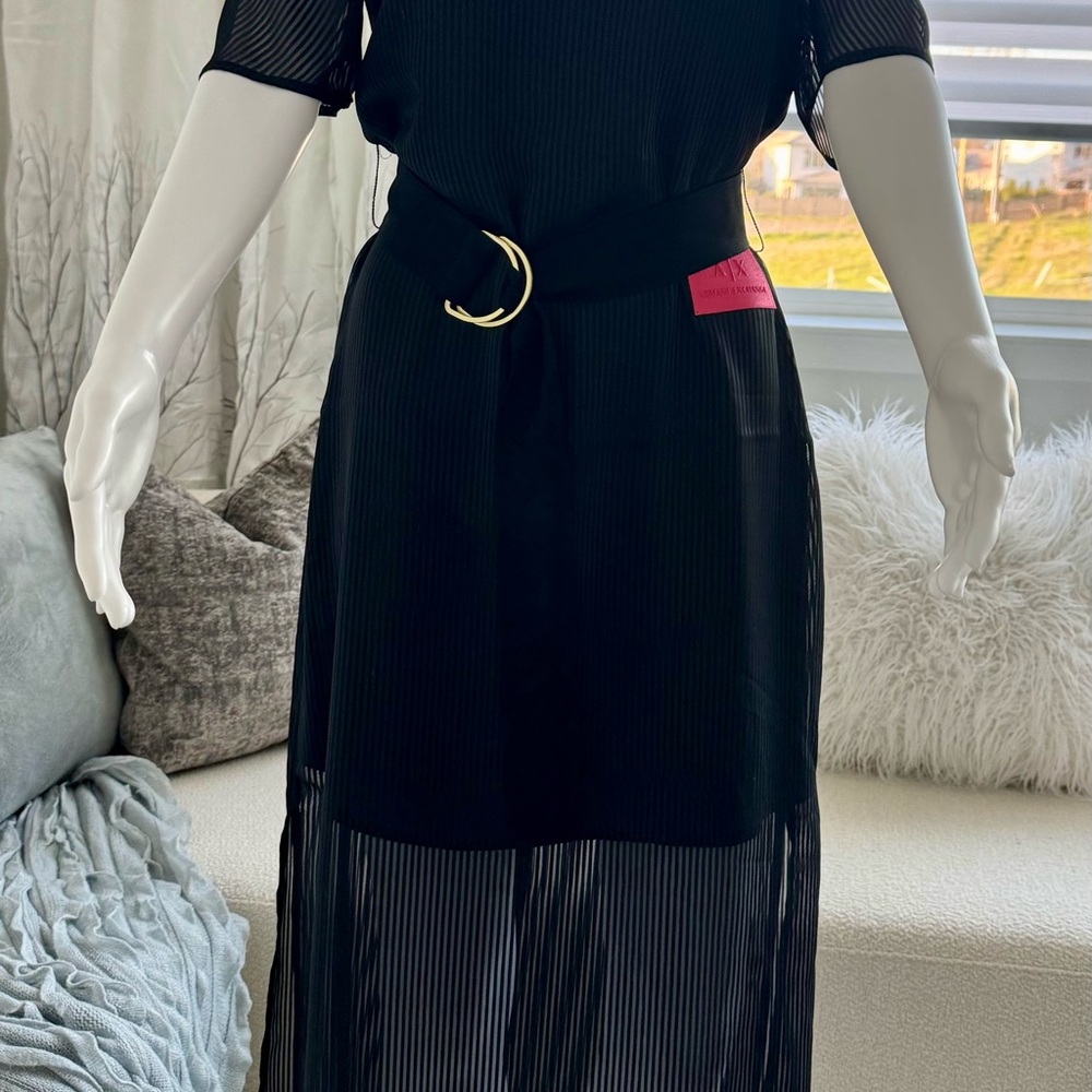 Elegant Black Armani Exchange Sheer Dress with Gold Accent